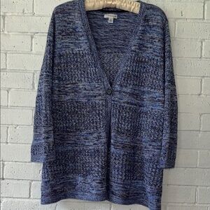 Croft & Barrow Blue Textured Loose Weave Cardigan Sweater XL Single Button Knit